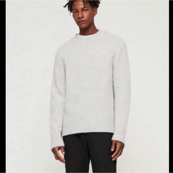 Men’s AllSaints Ridden Crew Pullover Sweater Light Grey Small Wool Alpaca Blend